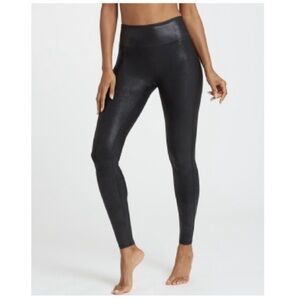 Spanx Faux Leather Leggings Womens L Black High Rise Shaping Ankle Stretch